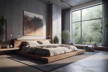 Luxurious and Refined Bedroom Sanctuary Featuring Hardwood Floors, LED Accents, Designer Elements, and Inviting Textures.