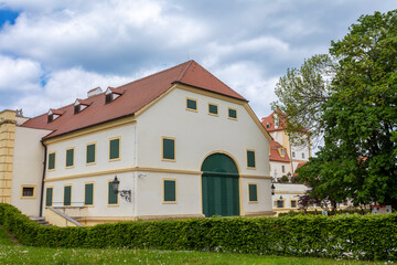 Fototapeta na wymiar Chateau Valtice, Lednice-Valtice Cultural Landscape, World Heritage Site by UNESCO. Valtice is one of the most impressive baroque residences of Central Europe.