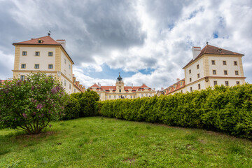 Fototapeta na wymiar Chateau Valtice, Lednice-Valtice Cultural Landscape, World Heritage Site by UNESCO. Valtice is one of the most impressive baroque residences of Central Europe.