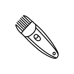Electrica shaver in doodle style. Isolated outline. Hand drawn vector illustration in black ink on white background.