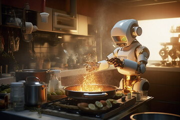  Robot cooks food in the kitchen Generative AI