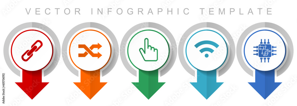 Poster Web and internet icon set, miscellaneous pointer icons such as chain, arrows, finger, signal and chip for webdesign and mobile applications, modern design infographic vector template