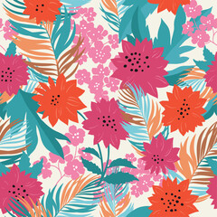 Seamless pattern with red and pink flowers