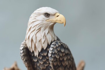 Obraz premium Bald Eagle Sculpture with Gray Backdrop with Copy Space Bird of Prey Illustration [Generative AI]