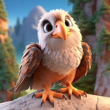 Adorable Eagle in the Mountains CGI Cartoon-Style Bird of Prey Illustration [Generative AI]