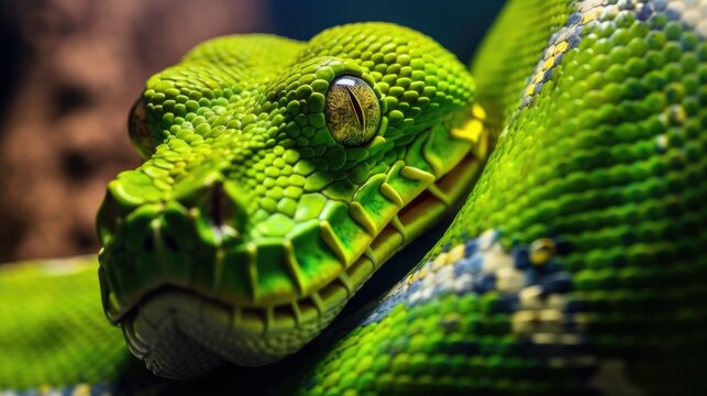 Emerald tree boa in the wild. Generative AI