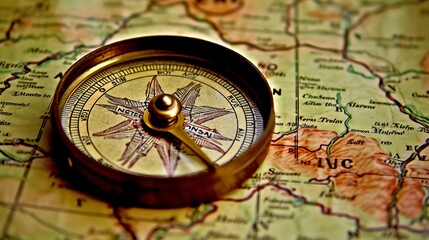 Fototapeta na wymiar compass on a map, representing navigation and direction