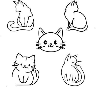 Adorable cat outlined sketches, cats in various poses. Perfect for pet lovers, art, illustrations, and childrens books