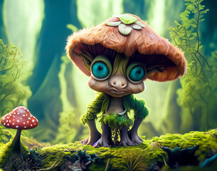 Fantasy alien in the forest. 3D illustration. Fantasy.