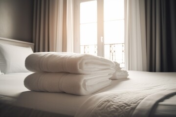Fototapeta na wymiar room luxury white resort home hotel fresh bed service towel. Generative AI.