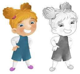 cartoon scene with young girl having fun playing leisure free time isolated illustration for children sketch