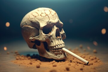 Death cigarette, human skull and cigarette