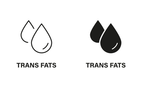 Transfat in Product Food. Oil Symbol. Free Trans Fat Silhouette and Line Icon Set. Trans Fat Sign. Cholesterol Logo. 0 Trans fat Label. Isolated Vector Illustration