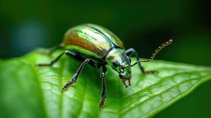 Fototapeta premium Dogbane Leaf Beetle in the wild. Generative AI