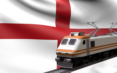 England country national flag with speed trains railroad locomotive tourist traveling path international journey infrastructure concept 3d rendering image