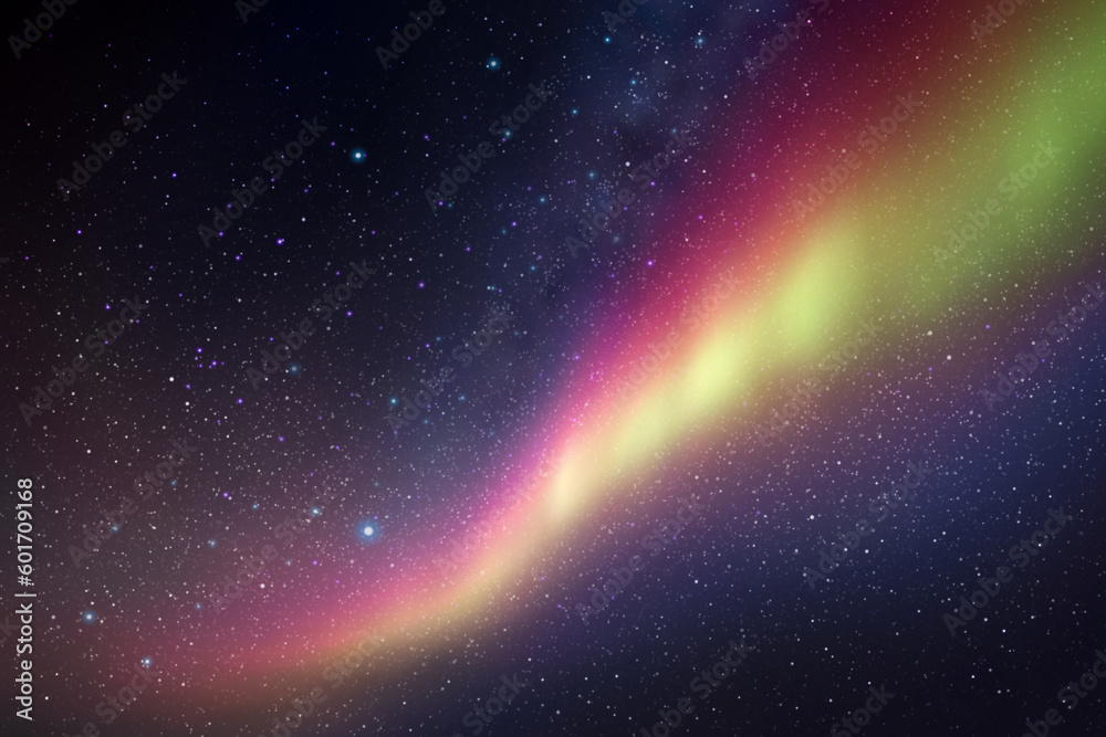Poster starry sky. milky way and polar lights. purple yellow aurora borealis