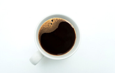 White coffee cup top view isolated on white background.