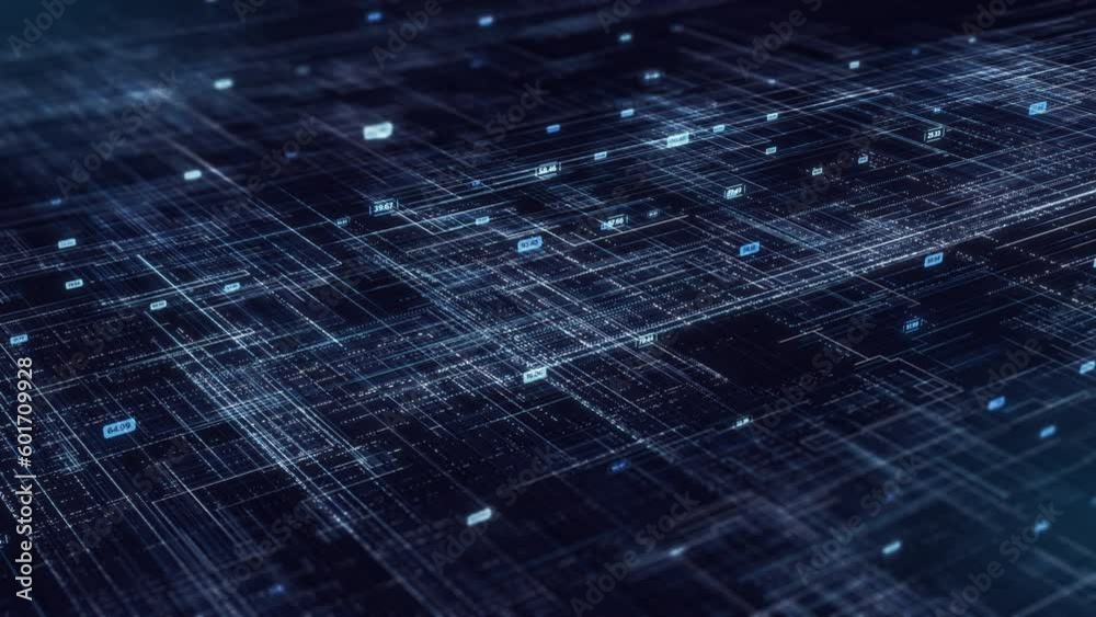 Poster Digital binary code data technology, complexity and data flood, online business concept, dark blue