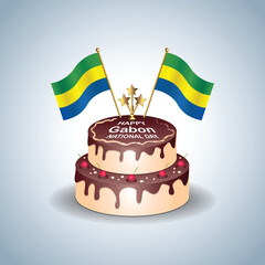 Gabon National Day with a Cake .Vector Illustration