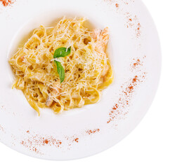 pasta tagliatelle with salmon and parmesan cheese