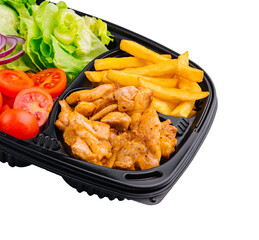 Grilled chicken meat with french fries