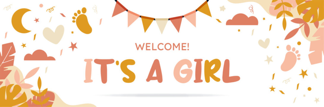 It's a Girl - Banner - Vector illustration and title - Cute and sweet elements - Baby Shower
