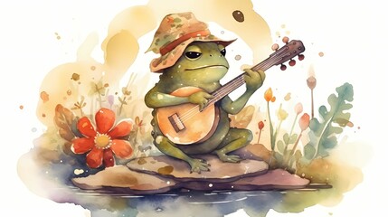 The musician frog is the banjo of illustration. Generative AI