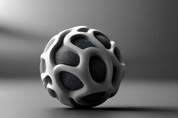 Single Black Sphere on White Studio Floor - Conceptual Art