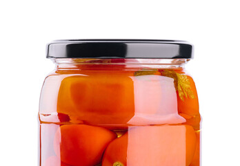 Salted cucumbers and tomatoes, in a glass jar