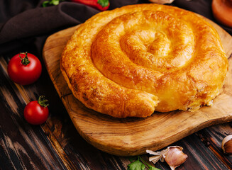 Whole homemade baked traditional Greek cheese pie