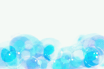 水彩風　水色　和風柄
