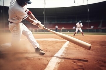 Obraz premium man ball sport team athlete background game bat field player baseball equipment. Generative AI.