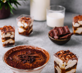 Traditional Italian dessert tiramisu in a glass