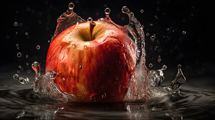 Fresh Apple falling into the water with a big splash