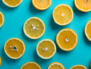 Trendy sunlight Summer pattern made with yellow lemon and orange slices