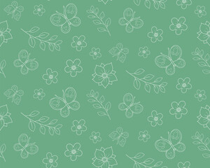 Seamless pattern with flowers and butterflies.