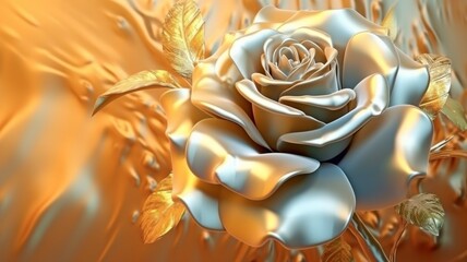 Digital artwork of a gorgeous gold rose in the background.  GENERATE AI