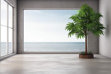 interior floor window home wall white house indoor empty plant design. Generative AI.