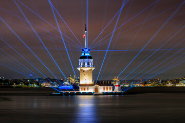 Night view of Maiden's Tower in istanbul, Turkey.