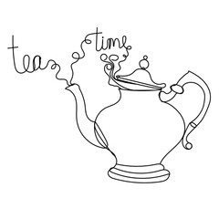 continuous line drawing of vintage teapot