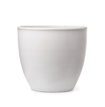 Front view of empty white ceramic flower pot