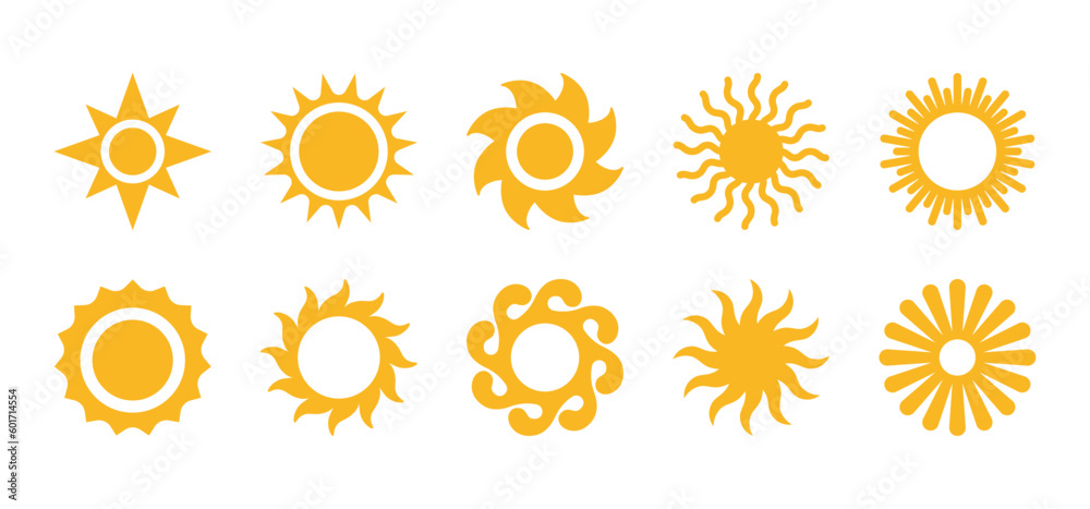 Poster vector illustration in simple linear style and icons - design templates, hot sun and summer logos