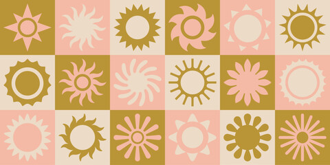 Vector illustration in simple linear style and icons - design templates, hot sun and summer logos © venimo