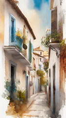 Experience the Vibrant Beauty of Villajoyosa Through this Digital Watercolor Painting. 