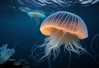 Mesmerizing Beauty of a Jellyfish in its Natural Habitat. Generative AI.