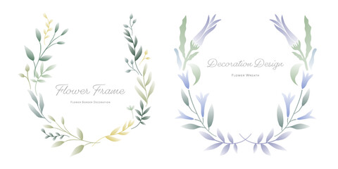 Flower and leaf frame and wreath decoration. Botanical certificated symbol, monogram graphic illustration.  