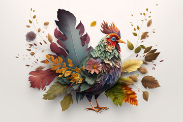 image of chicken design with leaf elements. Farm animals. Illustration. Generative AI.