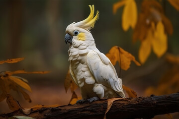 Image of cockatoo bird on a branch on nature background. Birds. Wildlife Animals. Illustration, Generative AI.