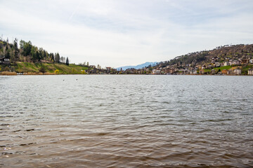 View from Baselga di Pine on Lake Serraia, Trentino Alto Adige, Italy
