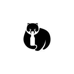 Bear with bear bottle Logo Mark / Bear logo / Animal Logo minimal Black